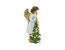 Angelo custode in piedi in resina con ali dorate e grande albero a LED 16,5x16x34 cm – Decorazione Natalizia le Stelle su Bomboniere Dolci Emozioni