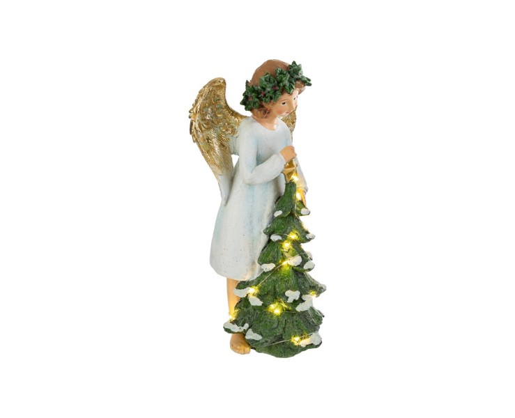 Angelo custode in piedi in resina con ali dorate e grande albero a LED 16,5x16x34 cm – Decorazione Natalizia le Stelle su Bomboniere Dolci Emozioni