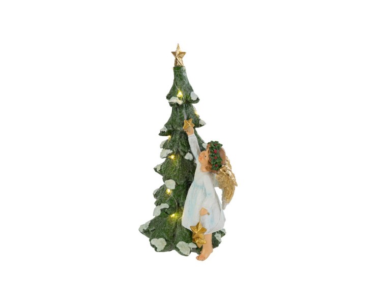 Angelo custode in resina con ali dorate accanto a grande albero a LED 17,5x15x31 cm – Decorazione Natalizia Le Stelle su Bomboniere Dolci Emozioni