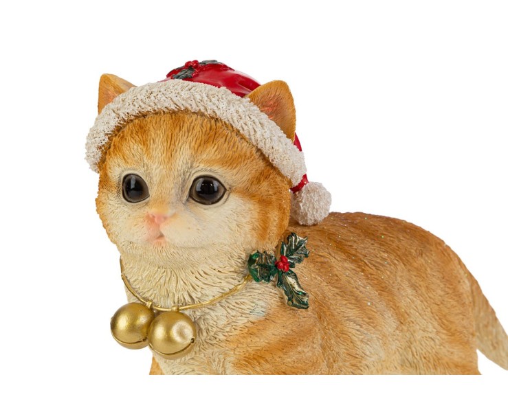 Gattino tigrato natalizio in resina con cappello di Babbo Natale e campanelli d'oro – Decorazione Natalizia Le Stelle su Bomboniere Dolci Emozioni