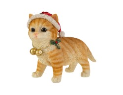 Gattino tigrato natalizio in resina con cappello di Babbo Natale e campanelli d'oro – Decorazione Natalizia Le Stelle su Bomboniere Dolci Emozioni