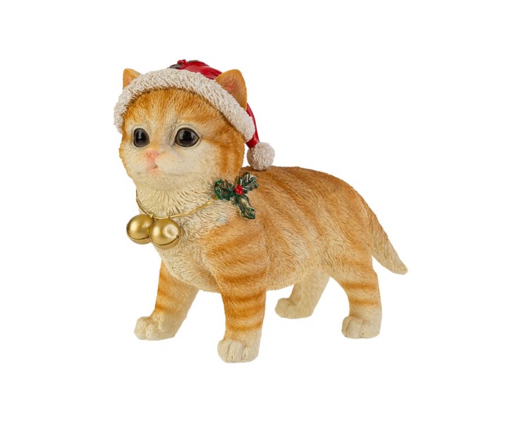 Gattino tigrato natalizio in resina con cappello di Babbo Natale e campanelli d'oro – Decorazione Natalizia Le Stelle su Bomboniere Dolci Emozioni