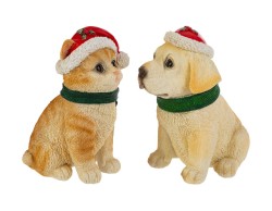 Cagnolino e gattino natalizi da appoggio in resina h.16 cm - 2 varianti assortite – Decorazione Natalizia Le Stelle