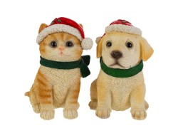 Cagnolino e gattino natalizi da appoggio in resina h.16 cm - 2 varianti assortite – Decorazione Natalizia Le Stelle su Bomboniere Dolci Emozioni