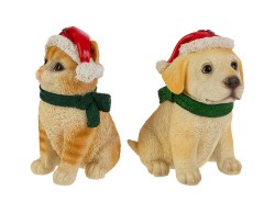Cagnolino e gattino natalizi da appoggio in resina h.16 cm - 2 varianti assortite – Decorazione Natalizia Le Stelle su Bomboniere Dolci Emozioni
