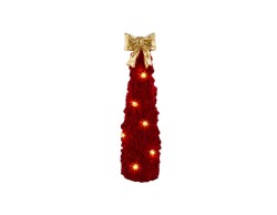 Albero natalizio in resina bordeaux alto 60 cm con maxi fiocco dorato in punta e 6 luci a LED