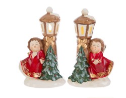 Angelo Lampione in Porcellana con LED - 9x6,5xh.16,5 cm - Set di 2