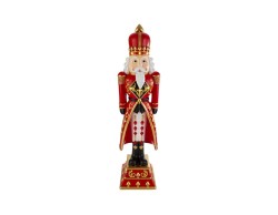 Grande statua di soldato schiaccianoci natalizio in resina alto 90 cm vestito in uniforme rossa e oro con corona