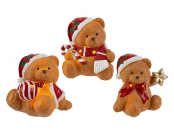 Orsetti in resina con cappello di Babbo Natale e luci LED - 3 varianti assortite h.12 cm – Decorazione Natalizia Le Stelle