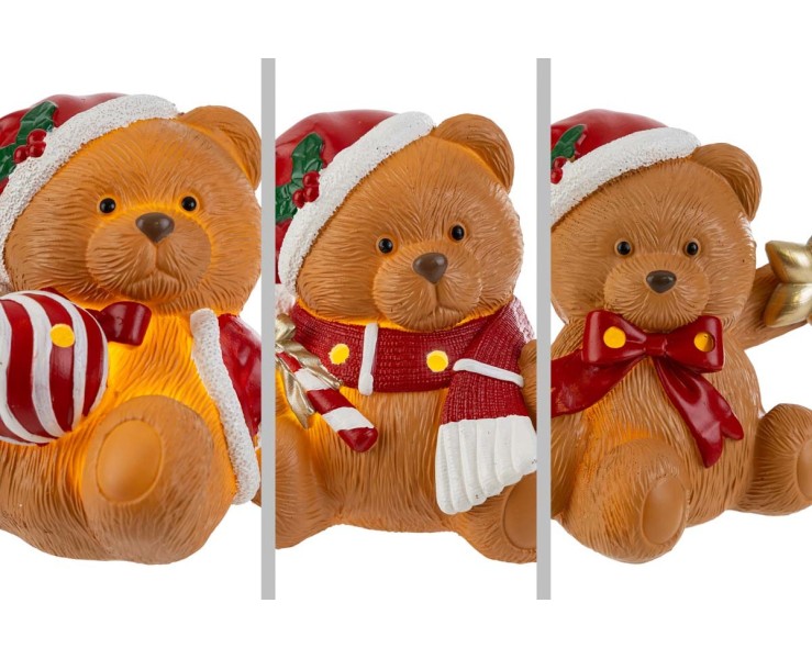 Orsetti in resina con cappello di Babbo Natale e luci LED - 3 varianti assortite h.12 cm – Decorazione Natalizia Le Stelle su Bomboniere Dolci Emozioni
