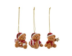 Tris di mini addobbi natalizi da appendere in resina alti 5,5 cm con piccoli orsetti