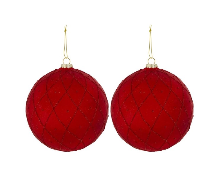 Set 2 palline natalizie in vetro rosso decorato con glitter diametro 15 cm – Decorazione Natalizia Le Stelle su Bomboniere Dolci Emozioni