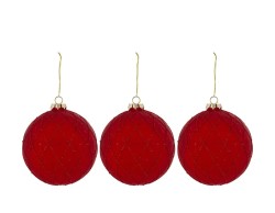 Set 3 palline natalizie in vetro rosso opaco con trama geometrica diametro 10 cm – Decorazione Natalizia Le Stelle su Bomboniere Dolci Emozioni