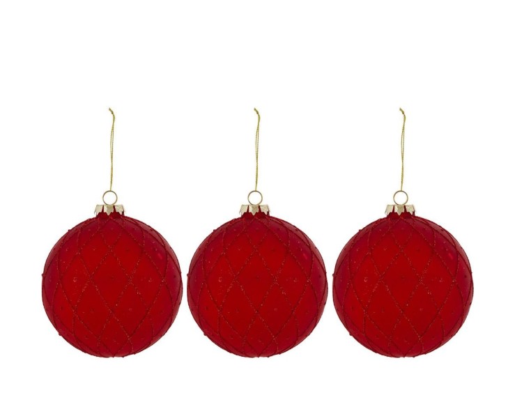 Set 3 palline natalizie in vetro rosso opaco con trama geometrica diametro 10 cm – Decorazione Natalizia Le Stelle su Bomboniere Dolci Emozioni