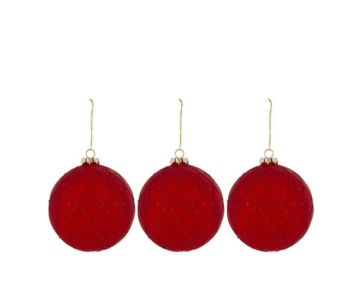Set 3 palline natalizie in vetro rosso opaco con trama geometrica diametro 8 cm – Decorazione Natalizia Le Stelle su Bomboniere Dolci Emozioni
