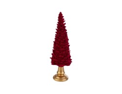 Alberello di Natale decorativo da appoggio in resina con forma a spirale, interamente rivestito in velluto rosso