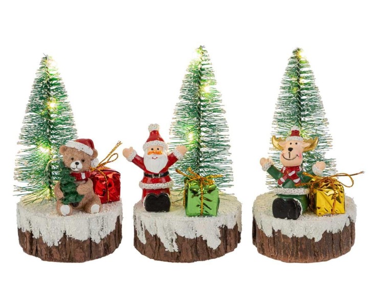 Albero di Natale in resina bianca con personaggi LED h 12,5 cm - 3 mod. assortiti – Decorazione Natalizia Le Stelle su Bomboniere Dolci Emozioni