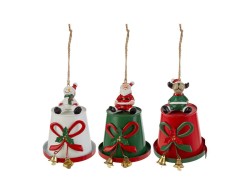 Appendino natalizio a forma di campana in metallo con Babbo Natale, renna e pupazzo di neve, decorazione natalizia