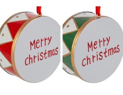Appendino tamburo in metallo Merry Christmas per albero e casa- 2 mod. assortiti – Decorazione Natalizia Le Stelle su Bomboniere Dolci Emozioni