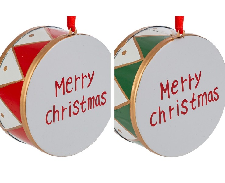 Appendino tamburo in metallo Merry Christmas per albero e casa- 2 mod. assortiti – Decorazione Natalizia Le Stelle su Bomboniere Dolci Emozioni