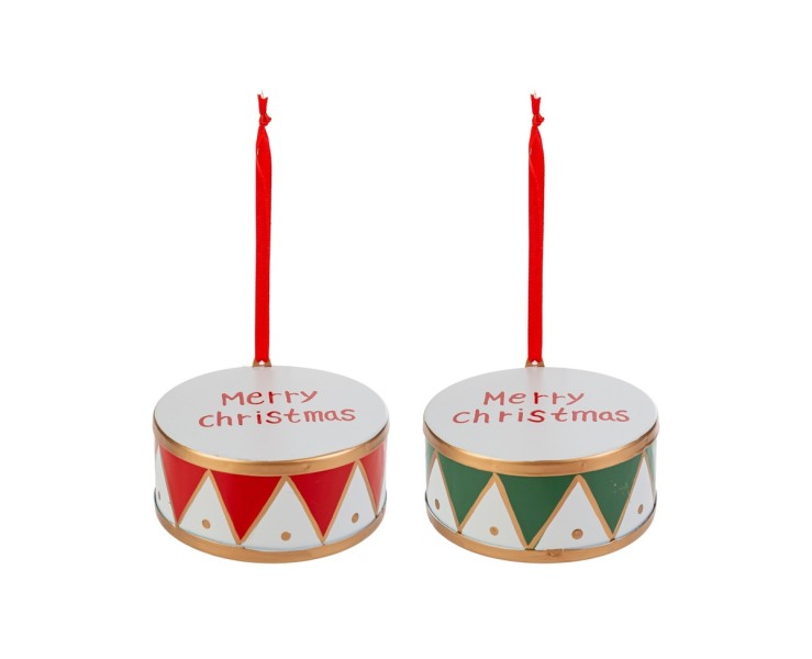 Appendino tamburo in metallo Merry Christmas per albero e casa- 2 mod. assortiti – Decorazione Natalizia Le Stelle su Bomboniere Dolci Emozioni