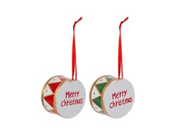 Appendino natalizio piccolo a forma di tamburo in metallo Merry Christmas