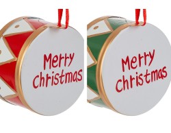 Appendino tamburo in metallo Merry Christmas piccolo per albero e casa- 2 mod. assortiti – Decorazione Natalizia Le Stelle su Bomboniere Dolci Emozioni