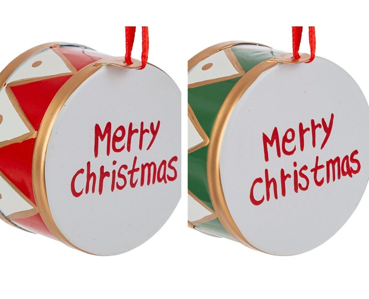 Appendino tamburo in metallo Merry Christmas piccolo per albero e casa- 2 mod. assortiti – Decorazione Natalizia Le Stelle su Bomboniere Dolci Emozioni