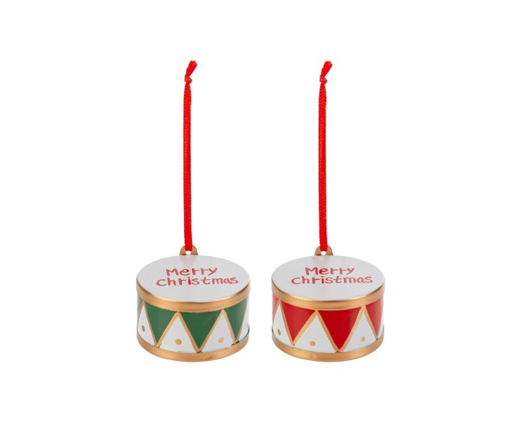 Appendino tamburo in metallo Merry Christmas piccolo per albero e casa- 2 mod. assortiti – Decorazione Natalizia Le Stelle su Bomboniere Dolci Emozioni