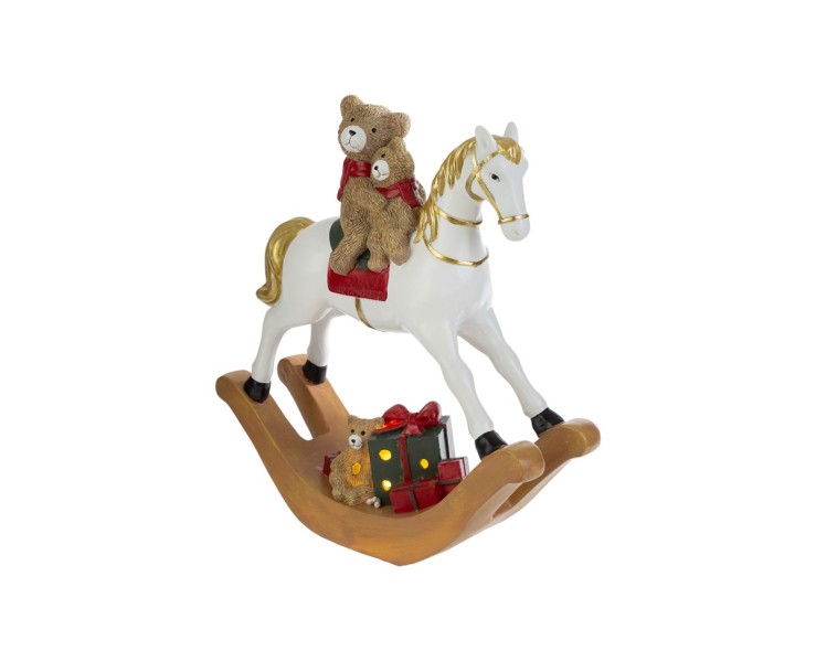 Cavalluccio a dondolo con orsetto in resina e luci LED statuina – Decorazione Natalizia Le Stelle su Bomboniere Dolci Emozioni