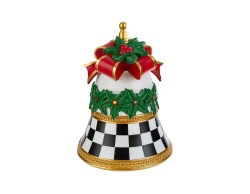 Grande campana natalizia in resina con luci led ghirlanda di agrifoglio tridimensionale motivo a scacchi bianco e nero