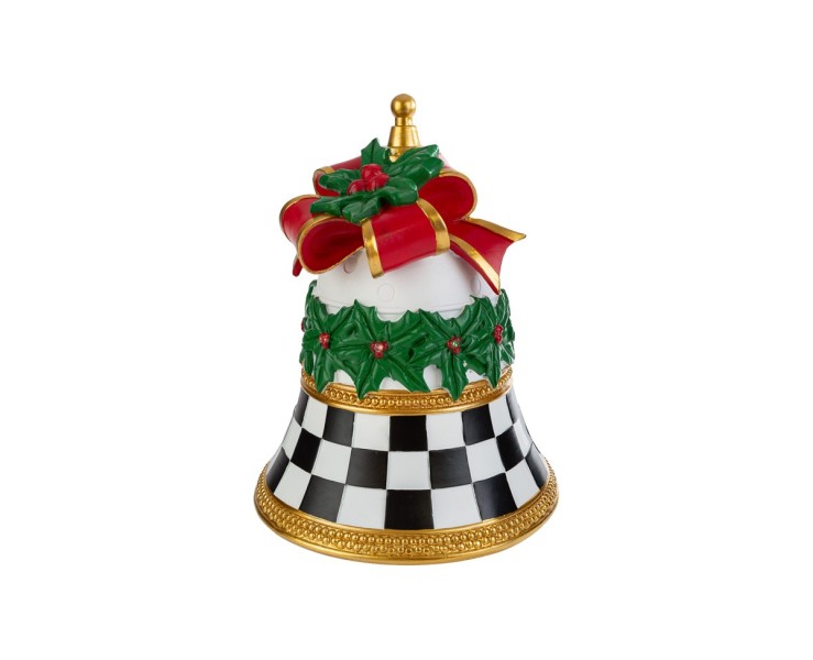 Campana in resina con luci LED motivo scacchi bianco nero e fiocco rosso 35 cm – Decorazione Natalizia Le Stelle su Bomboniere Dolci Emozioni