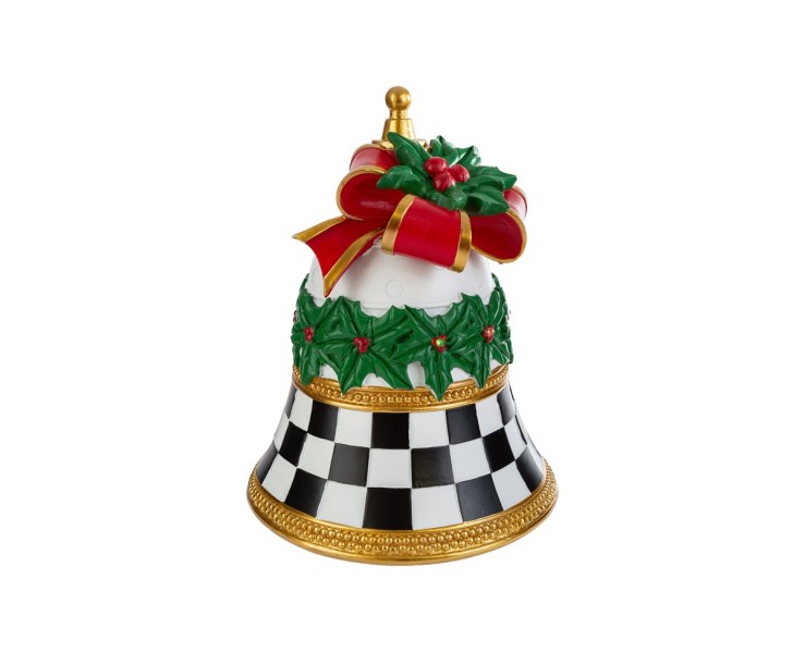 Campana in resina con luci LED motivo scacchi bianco nero e fiocco rosso 35 cm – Decorazione Natalizia Le Stelle su Bomboniere Dolci Emozioni