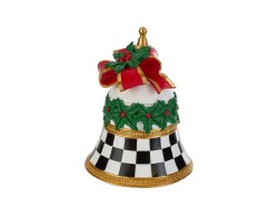 Campana in resina con luci LED motivo scacchi bianco nero e fiocco rosso 20cm – Decorazione Natalizia Le Stelle su Bomboniere Dolci Emozioni