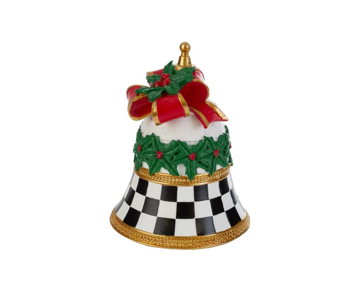 Campana in resina con luci LED motivo scacchi bianco nero e fiocco rosso 20cm – Decorazione Natalizia Le Stelle su Bomboniere Dolci Emozioni