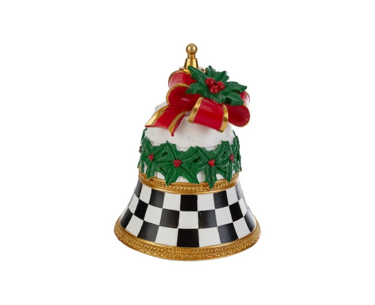 Campana in resina con luci LED motivo scacchi bianco nero e fiocco rosso 20cm – Decorazione Natalizia Le Stelle su Bomboniere Dolci Emozioni