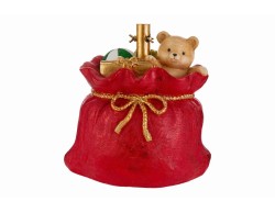 Base per albero di Natale a forma di sacco rosso in resina con orsetto e decorazioni dorate