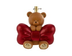 Base per albero di Natale a forma di orsetto con grande fiocco rosso glitterato in resina