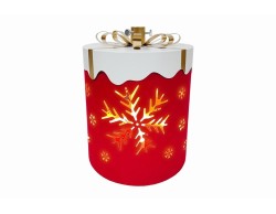 Base per albero di Natale luminosa Plug-In a forma di pacco regalo rosso da 35 cm con intagli a fiocco di neve e luci LED
