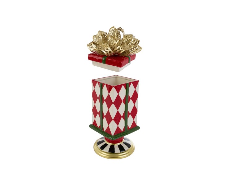 Scatola natalizia Red Royal in ceramica con coperchio e fiocco oro 15x14xh.35 cm – Decorazione Natalizia Le Stelle su Bomboniere Dolci Emozioni