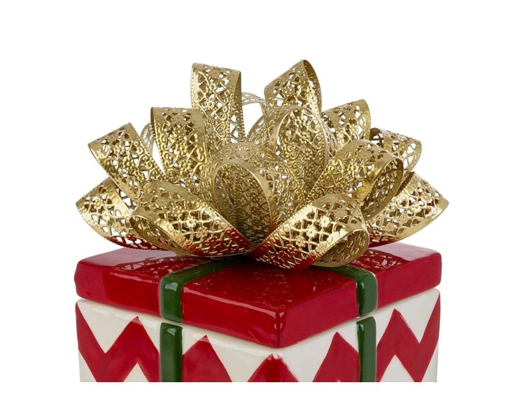 Scatola Red Royal in ceramica a zig zag con coperchio e fiocco oro 15x14,5xh.29,5 cm – Decorazione Natalizia Le Stelle su Bomboniere Dolci Emozioni
