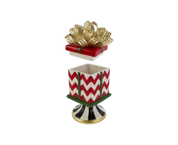 Scatola Red Royal in ceramica a zig zag con coperchio e fiocco oro 15x14,5xh.29,5 cm – Decorazione Natalizia Le Stelle su Bomboniere Dolci Emozioni