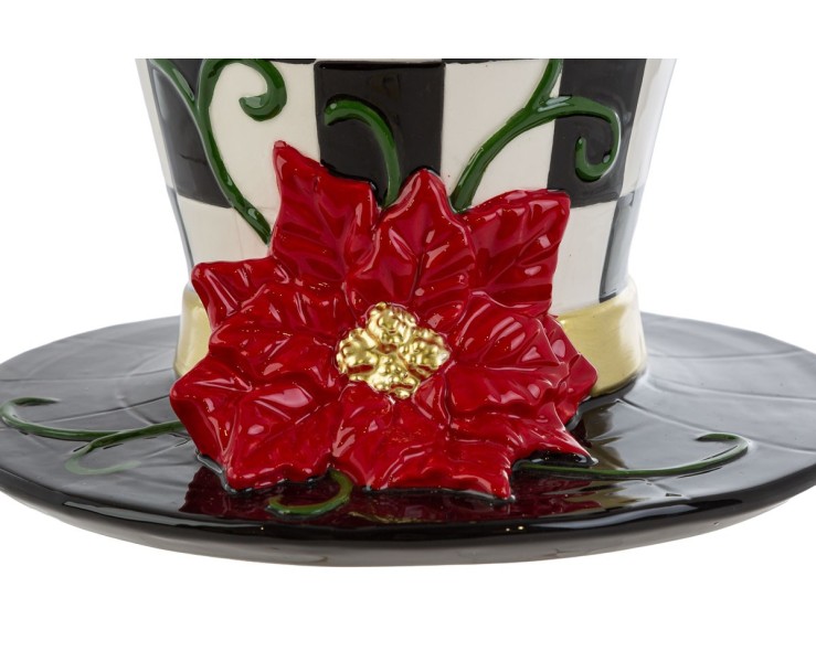 Vaso a forma di cappello Black Royal in ceramica a scacchi con stella di Natale d.23,5xh.18 cm – Decorazione Natalizia Le Stelle su Bomboniere Dolci Emozioni