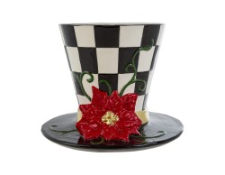 Vaso a forma di cappello Black Royal in ceramica a scacchi con stella di Natale d.23,5xh.18 cm – Decorazione Natalizia Le Stelle su Bomboniere Dolci Emozioni