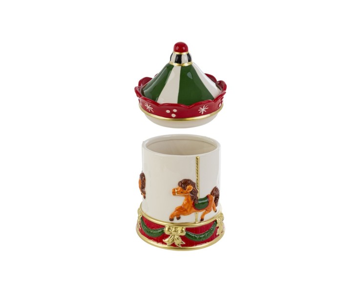 Scatola Carosello in ceramica con cavallucci e coperchio a tendone 17x17xh.27,5 cm – Decorazione Natalizia Le Stelle su Bomboniere Dolci Emozioni