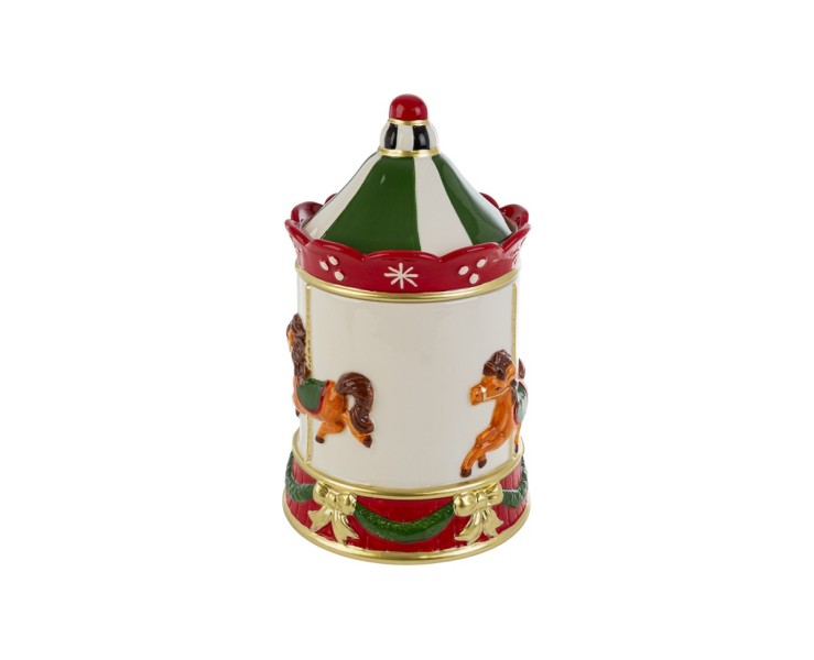 Scatola Carosello in ceramica con cavallucci e coperchio a tendone 17x17xh.27,5 cm – Decorazione Natalizia Le Stelle su Bomboniere Dolci Emozioni