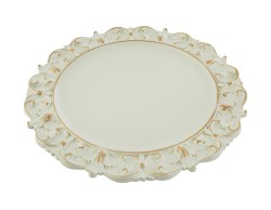 Vassoio tondo in melamina panna con bordo decorato e dettagli oro d.35,5 cm – Decorazione Natalizia Le Stelle su Bomboniere Dolci Emozioni