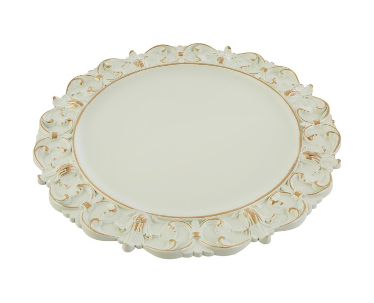 Vassoio tondo in melamina panna con bordo decorato e dettagli oro d.35,5 cm – Decorazione Natalizia Le Stelle su Bomboniere Dolci Emozioni