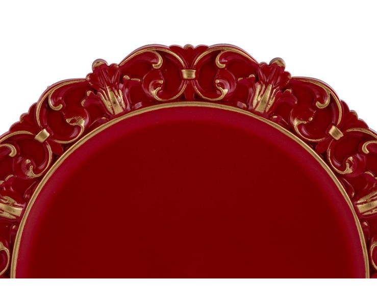 Vassoio tondo in melamina rosso con bordo decorato e dettagli oro d.35,5 cm – Decorazione Natalizia Le Stelle su Bomboniere Dolci Emozioni