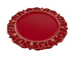 Vassoio tondo in melamina rosso con bordo decorato e dettagli oro d.35,5 cm – Decorazione Natalizia Le Stelle su Bomboniere Dolci Emozioni